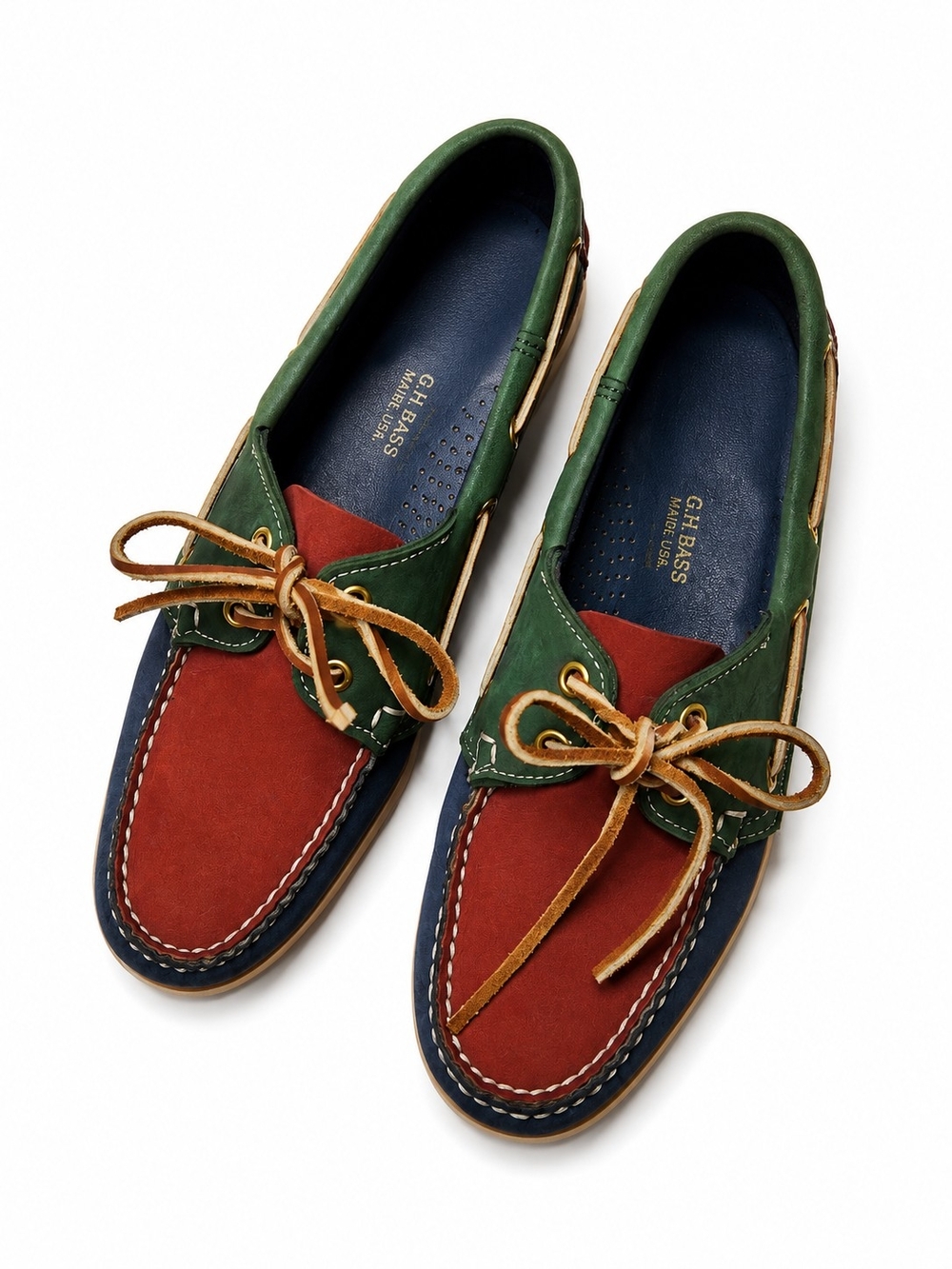 Sebago Size 8.5 Multicolor Red Green Navy Leather Boat Loafers